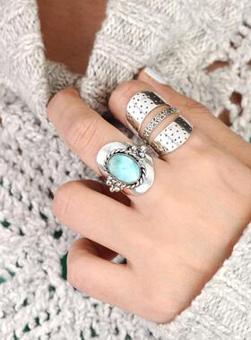 拉利玛石宝石镶嵌纯银女士戒指