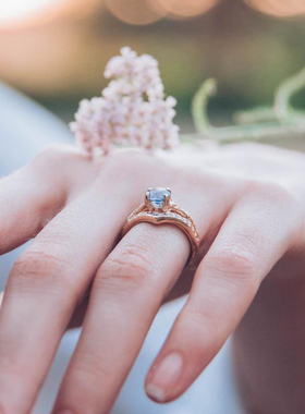 14K纯金复古天然坦桑石钻石戒指