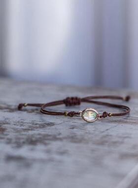 炫彩蛋白石礼物可调节棉绳手链