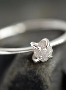 未加工原石裸钻白色钻石戒指订婚