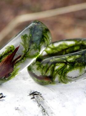 自然绿色苔藓树脂木环木制戒指