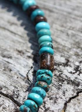 纯银复古恐龙化石骨珠手链绿松石