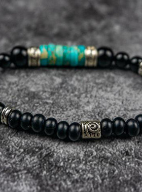 男士金属波西米亚玛瑙绿松石手链