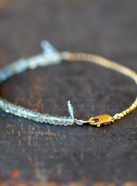 天然海蓝宝石渐变色串珠叠戴手链