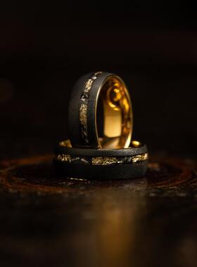中性镀金碳化钨复古华丽陨石戒指