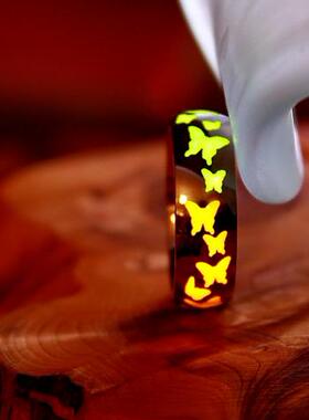 蝴蝶宽环不锈钢发光夜光戒指复古