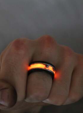 橙色发光男士结婚纯银夜光戒指