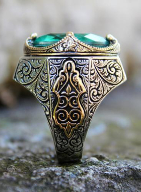 纯银复古绿色帕拉伊巴碧玺戒指