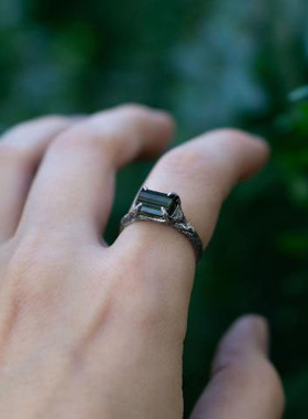 精灵树枝绿色碧玺订婚戒指纯银