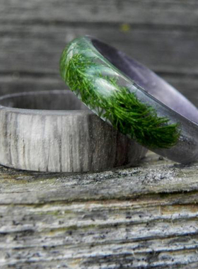 树脂木制复古森林压制苔藓戒指