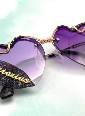 美国代购手作心形紫射手座太阳镜