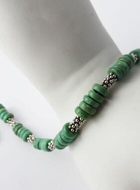 墨西哥浅绿色绿松石宝石纯银手链