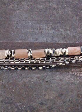 纯银太阳石筒状氧化纯银多股手链