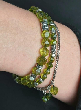 女纯银绿色刻面橄榄石宝石手链