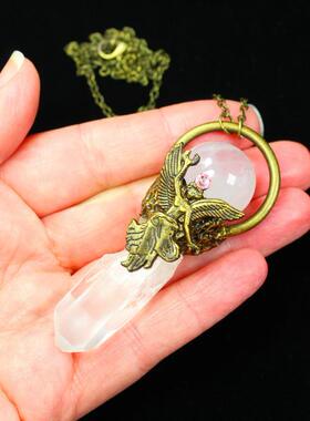 女士玫瑰石英紫水晶天使吊坠项链