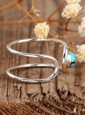 女纯银波西米亚绿松石镶嵌戒指