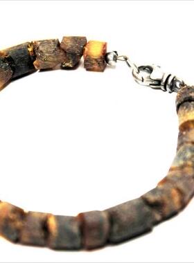 天然原始琥珀手链串珠拉丝纯银扣