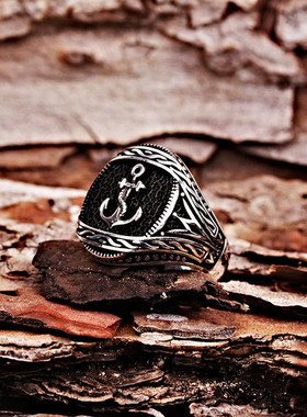 罗马角斗士水手锚戒指纯银男士