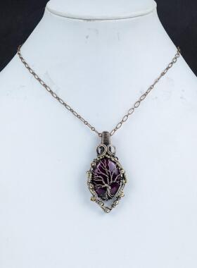 树铜线缠绕编织紫色拉长石项链