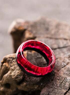 红色树脂木制情侣对戒结婚戒指