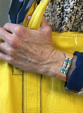 复古女纯银皮革绿松石手链手镯