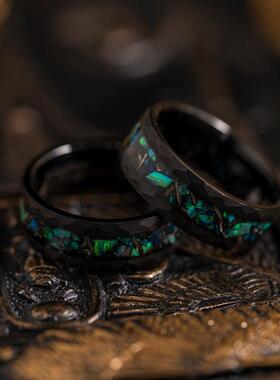 情侣碳化钨陨石祖母绿欧泊戒指