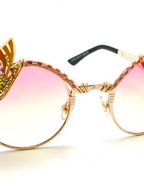 Butterfly手作粉黄渐变蝶形眼镜