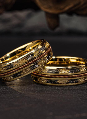 钨合金18K金复古陨石戒指吉他弦