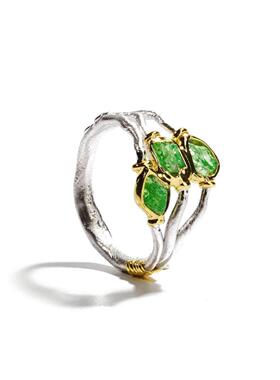 手作天然石榴石黑尖晶石纯银戒指