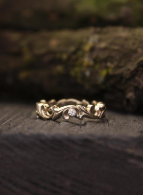 自然灵感钻石14K纯白金结婚戒指