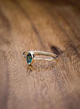 天然宝石蓝色碧玺14K金订婚戒指