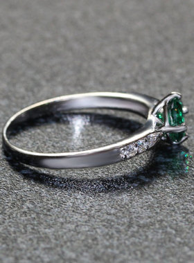 纯银白金绿色翡翠订婚婚戒戒指