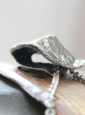 乌龟壳鳖甲吊坠手工雕刻纯银项链