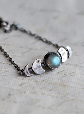 波兰复古满月圆形拉长石手链复古