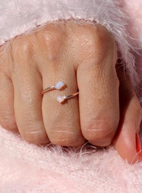 复古白色蛋白石玫瑰金纯银戒指