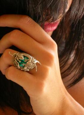 戒指gothic㊣希腊红色银制神龙