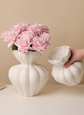 贝汉美法式芬顿花瓶白色感摆件客厅桌面家居复古艺术装饰花器
