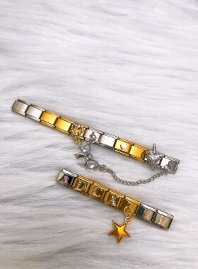 意大利模块手链应援丁程鑫名字字母表带蝴蝶结双链星星定制照片