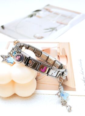 意大利模块手链应援鞠婧祎定制名字首字母转转小头星星蝴蝶吊坠