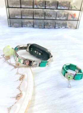 意大利模块手链丁禹兮应援元素绿色花双吊坠照片定制可做表带