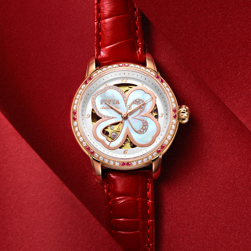 高圆圆同款飞亚达四叶草女士机械表 飞亚达国产腕表