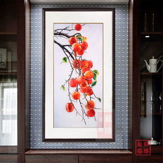 Вышивка Сучжоу 苏绣成品挂画玄关竖版事事如意柿子中式餐厅苏州纯手工刺绣装饰画