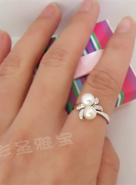 典雅风天然淡水925银珍珠戒指
