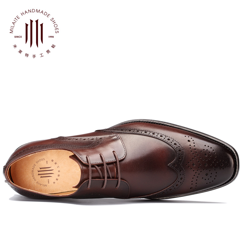 米莱特旗舰店米莱特男鞋商务正装真皮鞋男英伦尖头布洛克雕花35德比鞋36小码371