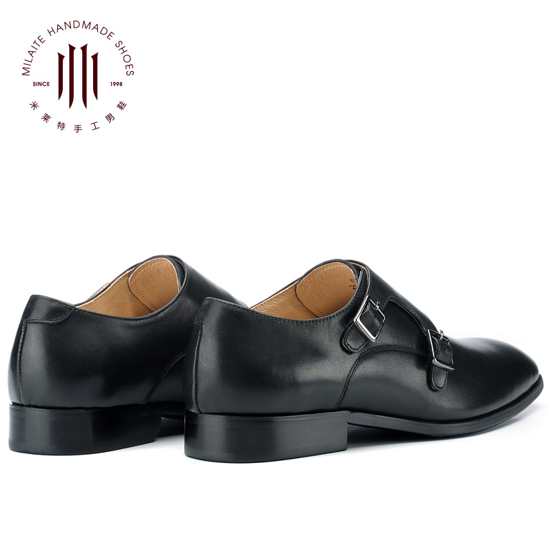 米莱特旗舰店手工男鞋意大利真皮鞋子西装西服英伦风僧侣孟克鞋上班搭扣一脚蹬3