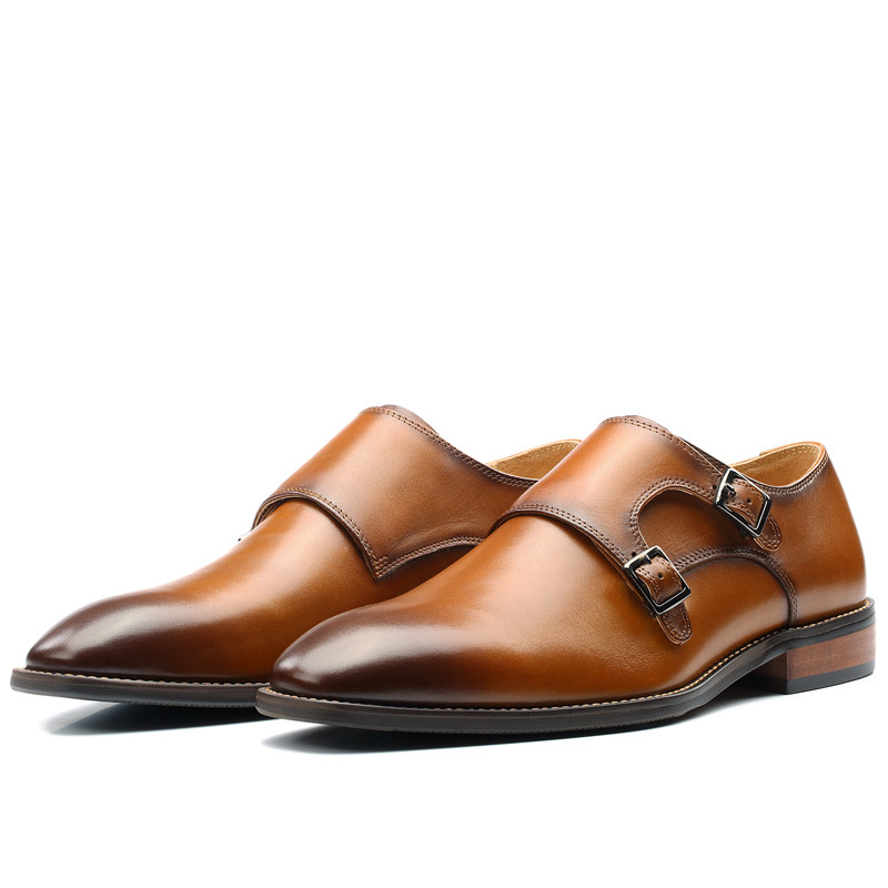 米莱特旗舰店手工男鞋意大利真皮鞋子西装西服英伦风僧侣孟克鞋上班搭扣一脚蹬1