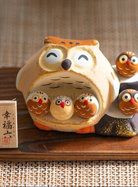 日本进口京都龙虎作陶土招福青蛙猫咪桌面车载摆件平安送礼工艺品