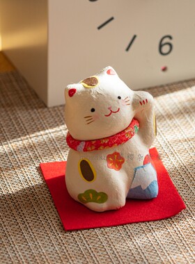 日本制京都手工和纸龙虎作 富士山招财猫 日料店开业送礼摆件饰品