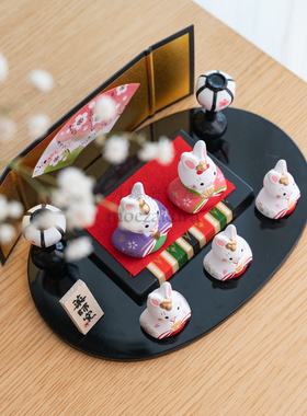 药师窑陶土招福摆件兔子人偶桌面