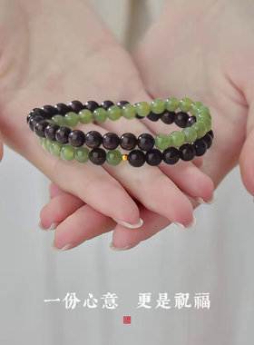 天然印度小叶紫檀手串女款和田玉半山半水多圈手链紫檀木文玩佛珠